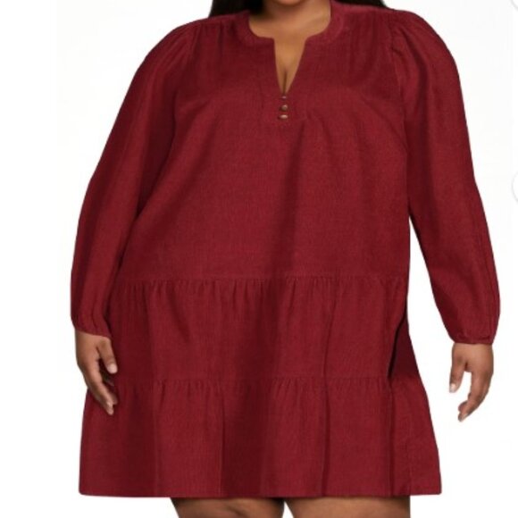 CRANBERRY WOVEN TIERED DRESS HOLIDAY CASUAL PLUS SIZE XXL-20 GUC - Picture 1 of 14